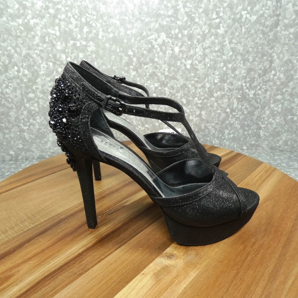 Gianni Bini Heels Black Sparkled Rhinestones Stiletto Peep Toe Shoe - Picture 2 of 12